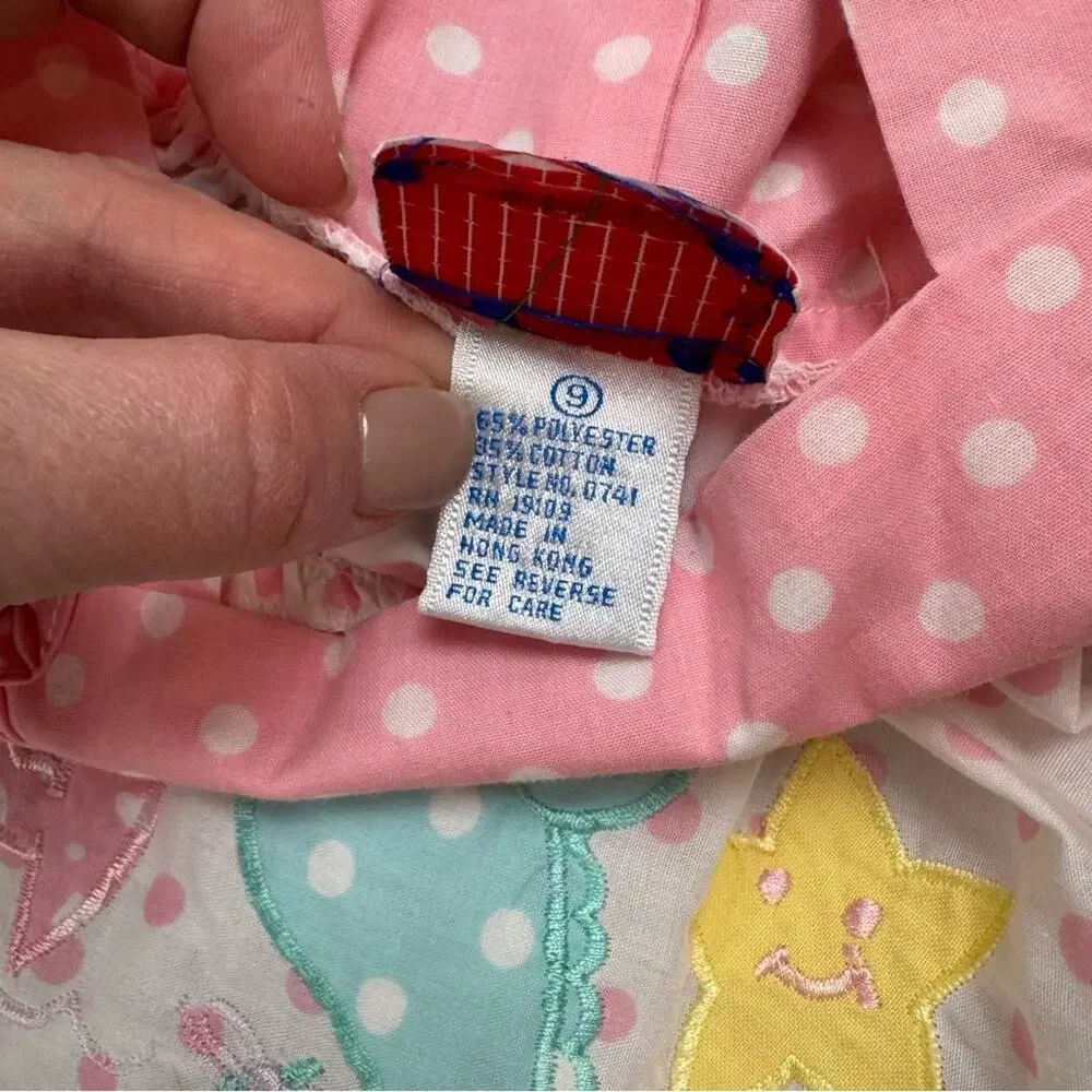 Vintage Broadway Kids Pink Polka Dot Apron Pinnie Tunic Seahorse Design ~9M